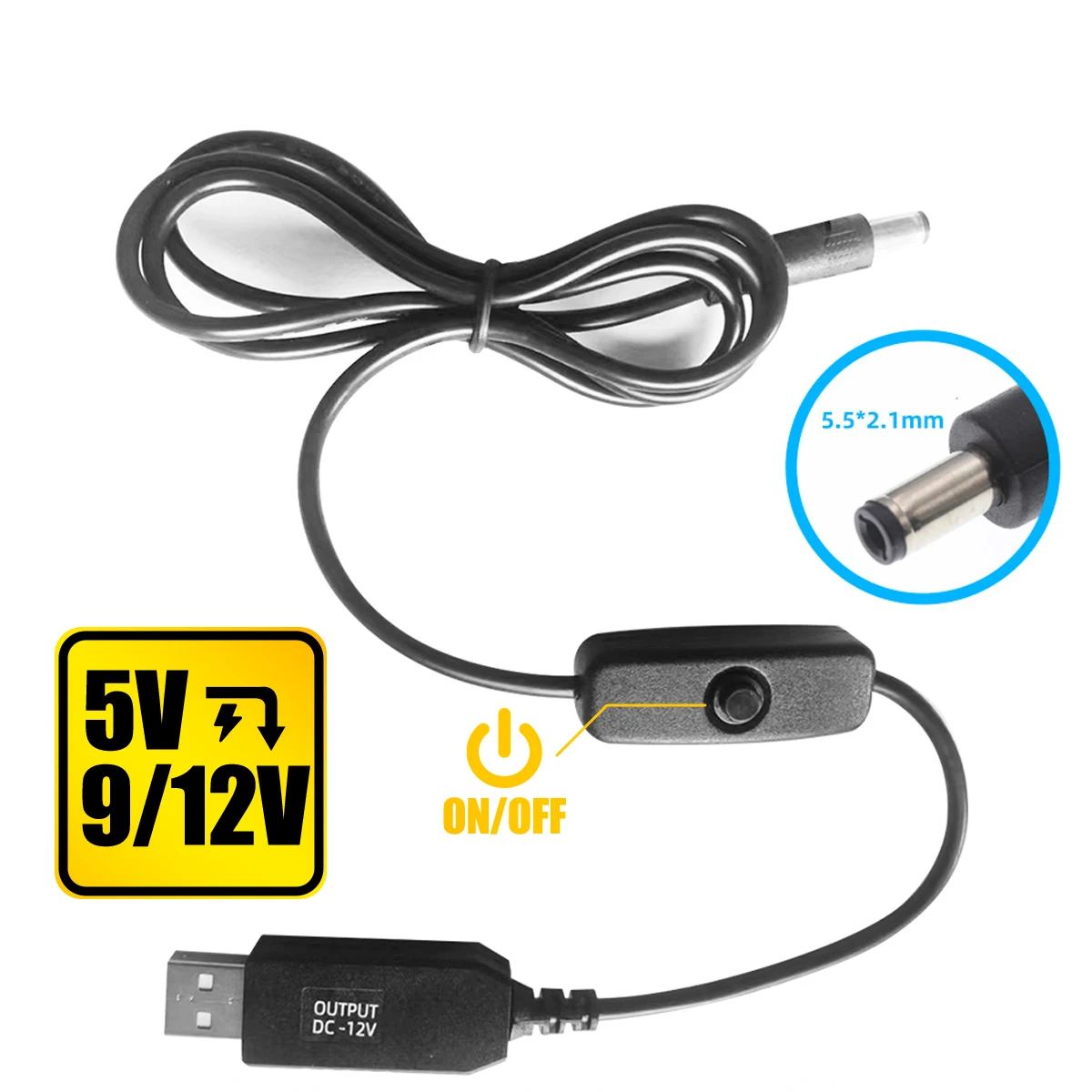 Usb dc 5v a 12v 9v Cabo de Alimentação Usb para dc Jack Adaptador Fio Usb Boost Cabo de Alimentação com Interruptor para Roteador 2.1×5.5 mm Via Powerbank