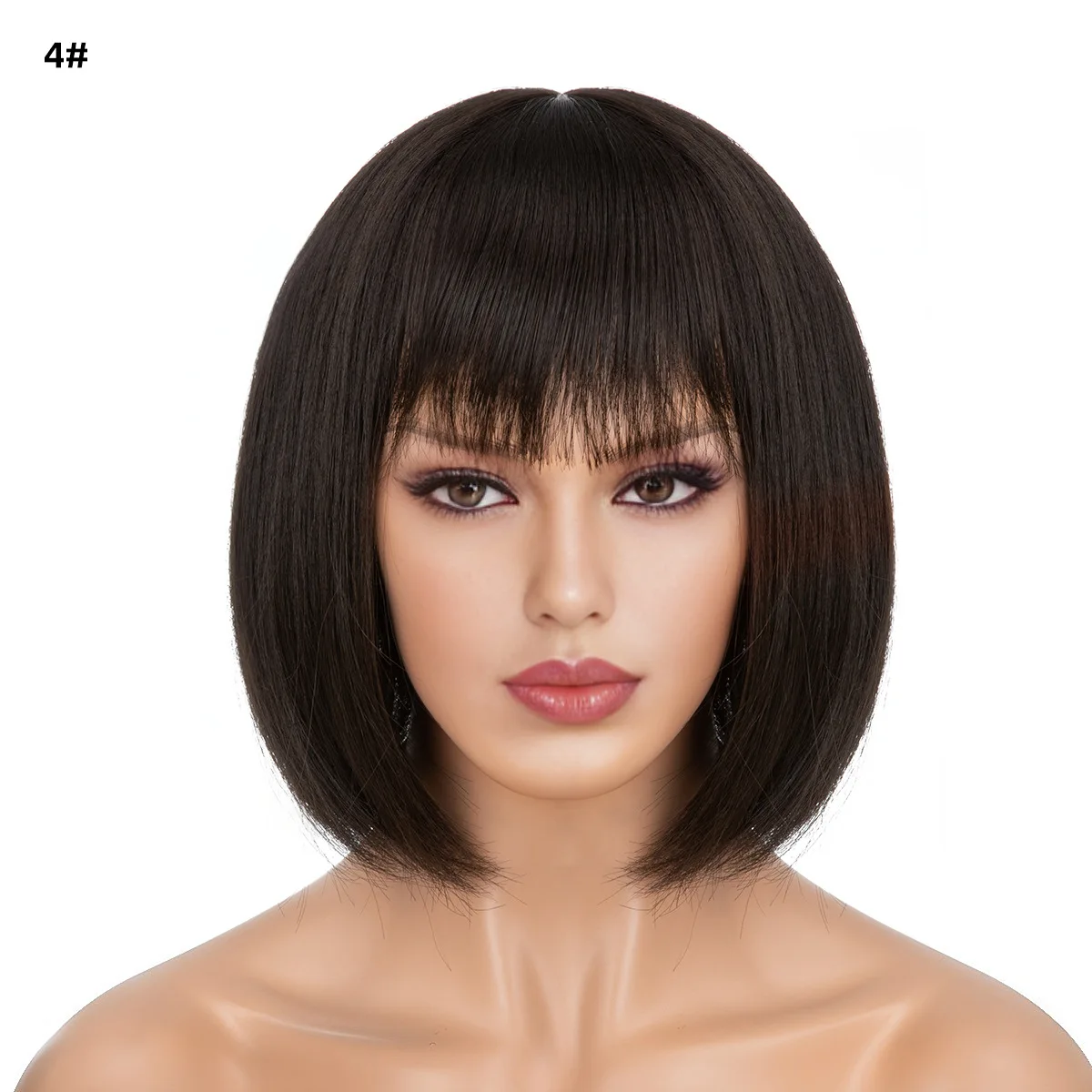 

Short Straight Synthetic Wigs with Bangs for Women Bob with Green Highlights Hair Wig Daily Party Use High Temperature Hair