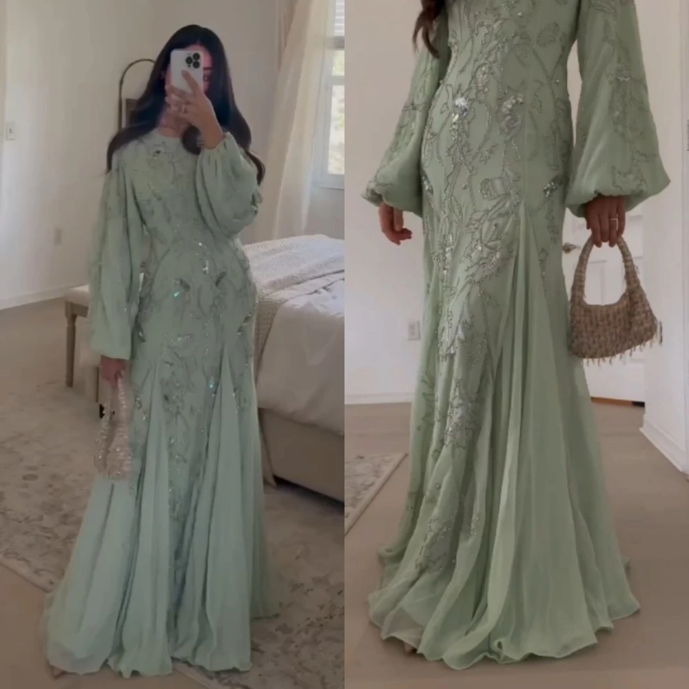 

Exquisite Intricate Jewel A-line Floor Length Evening Dress Formal Ocassion Gown Chiffon prom dress luxury