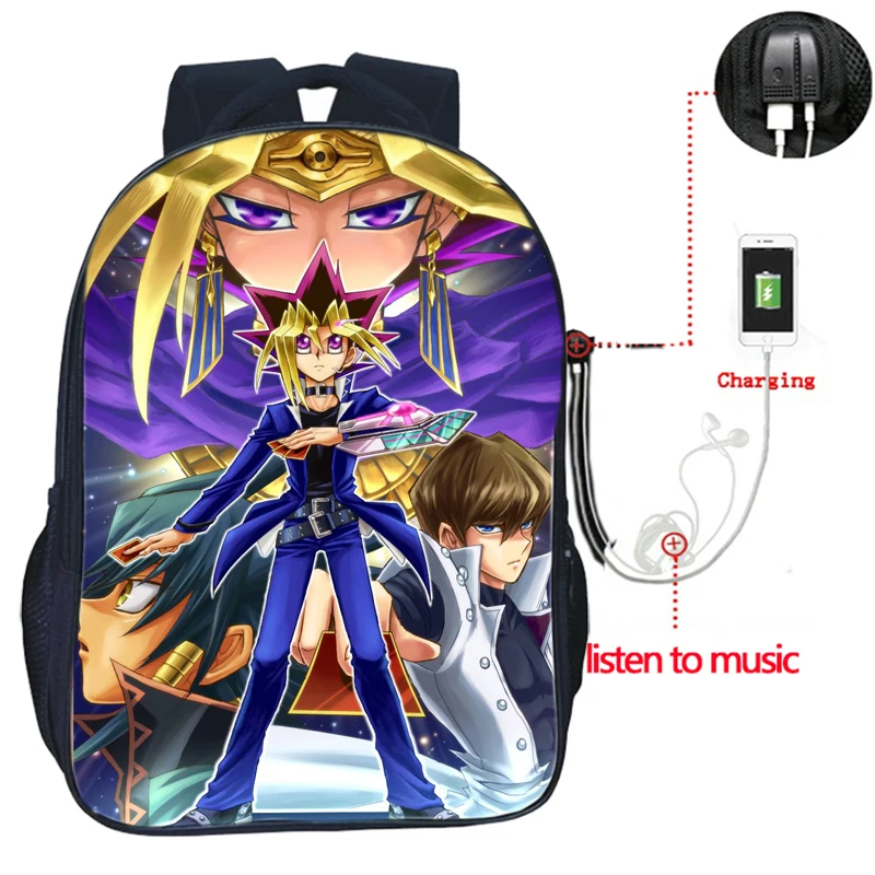 

Рюкзак Yu-Gi-Oh для мужчин и женщин, красивый ранец для ноутбука с USB-зарядкой для подростков, Модная студенческая школьная сумка