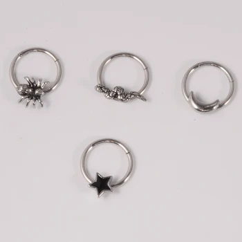 스틸 문 스타 격막 피어싱 힌지 세그먼트 코 링, 연골 이주 클리커 바디 피어싱 쥬얼리, 16G, 1PC