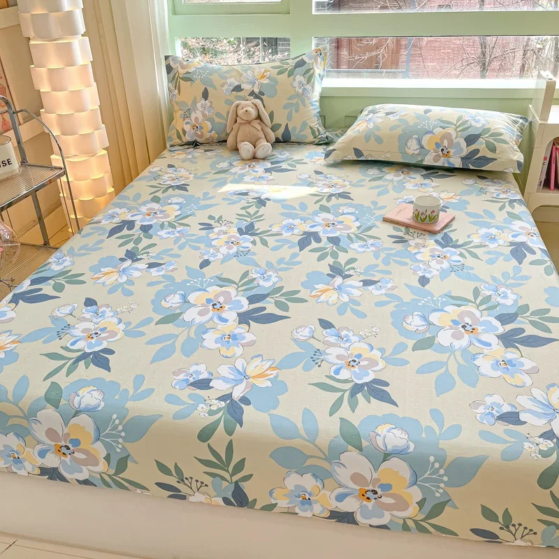 Floral Style Fitted Sheet Pure Cotton Bed Cover sabanas Adults Kids Bed Sheets Soft Bed Linen for Home (Pillowcase Need Order) 2