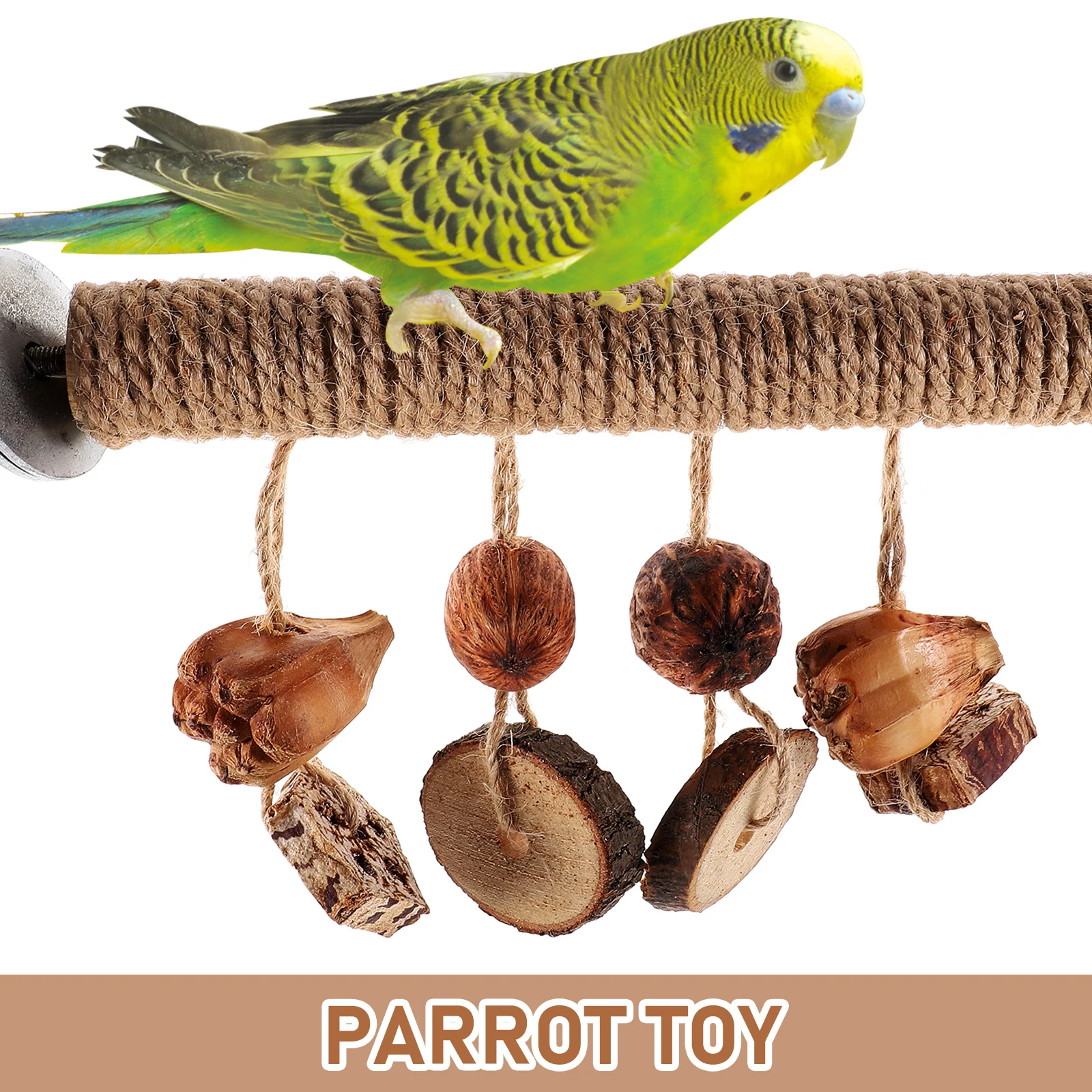 Wooden Bird Perch Toy for Parakeet Cockatiel Cage