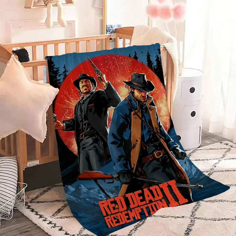 thumbnail image 1 of Juego popular Red Dead Redemption 2, mantas decorativas para sofá, manta doble, ropa de cama de microfibra mullida, vellón hasta las rodillas, 1 of 5