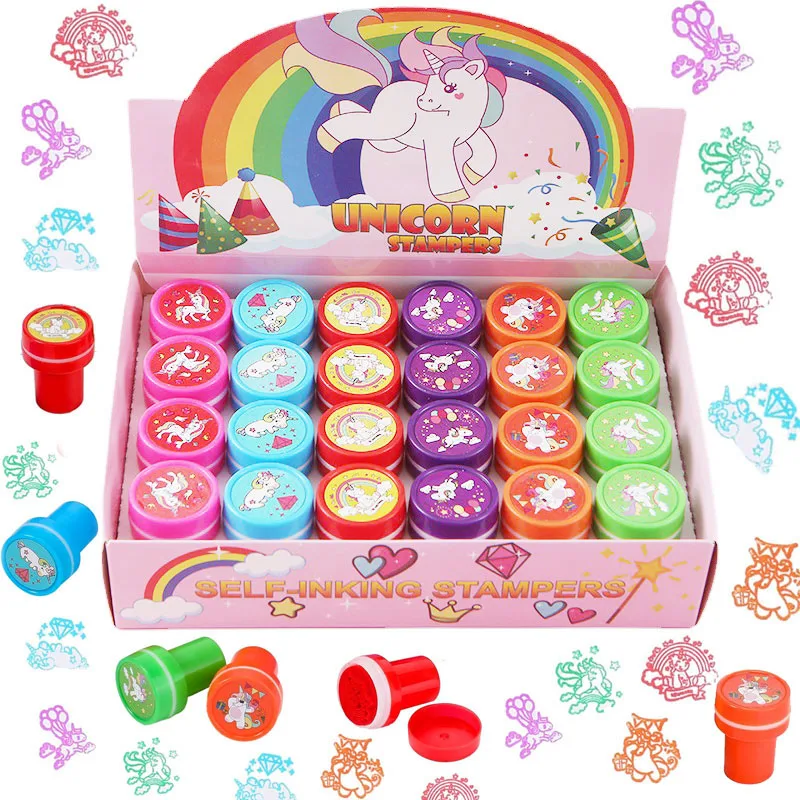 Self Ink Stamps 6/24pcs Unicorn Assorted Stamps Kids Self-Ink Stamps Children Party Favor Treasure Box Prize Classroom Easter Egg Stuffers Toys