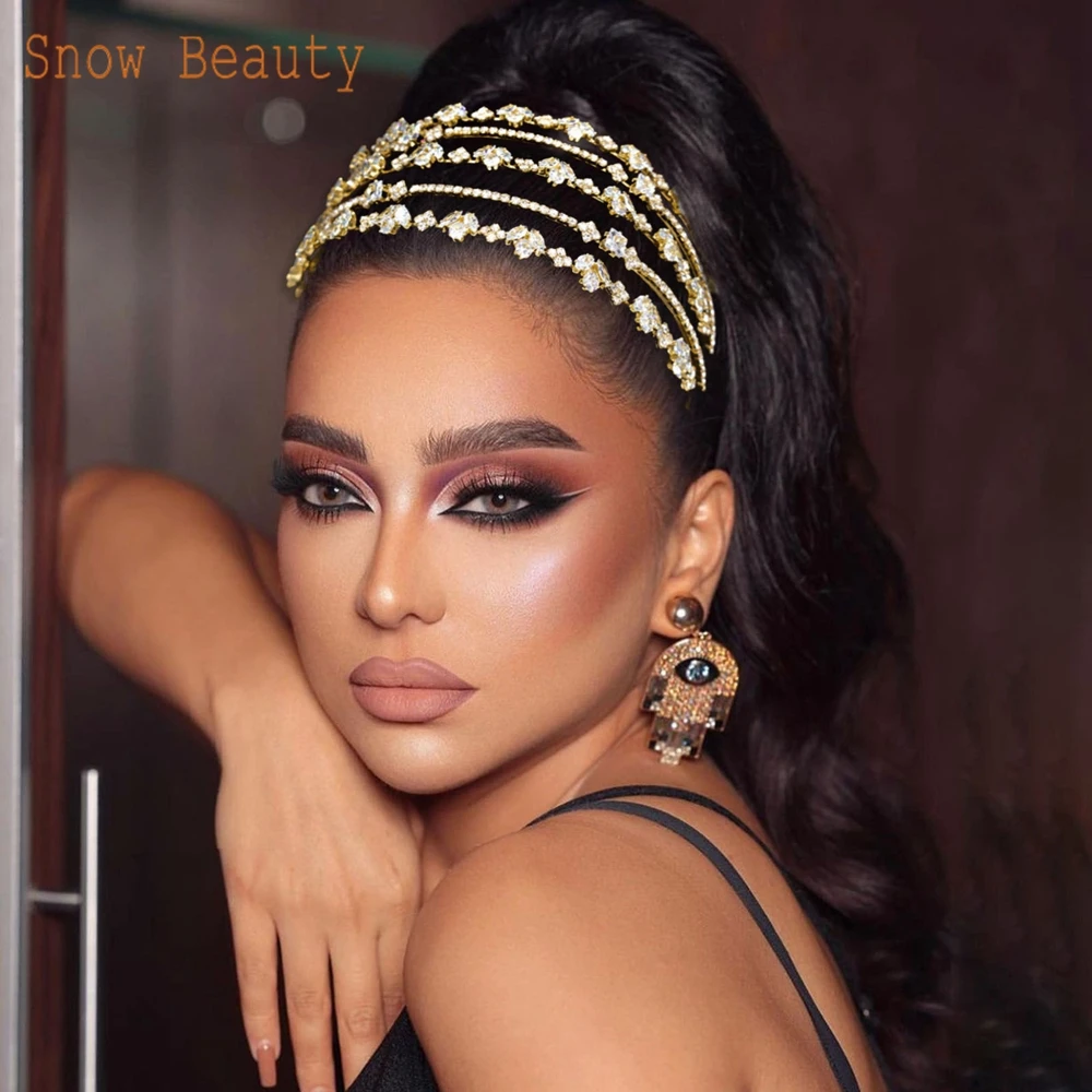 A371 Full Cubic Zircon Wedding Hair Jewelry New Fashion Headband Bling Bride Headhoop Wedding Tiara Bridal Bridesmaids Crown