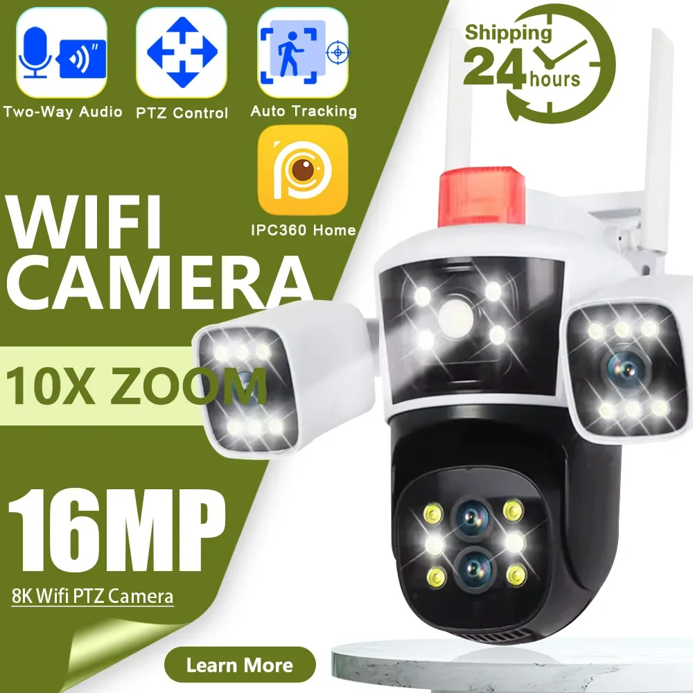 

16MP WIFI 10X Optical Zoom Camera CCTV Surveillance Outdoor Camera PTZ 5 Lens Three Screens Security CCTV Network IP PTZ Camera