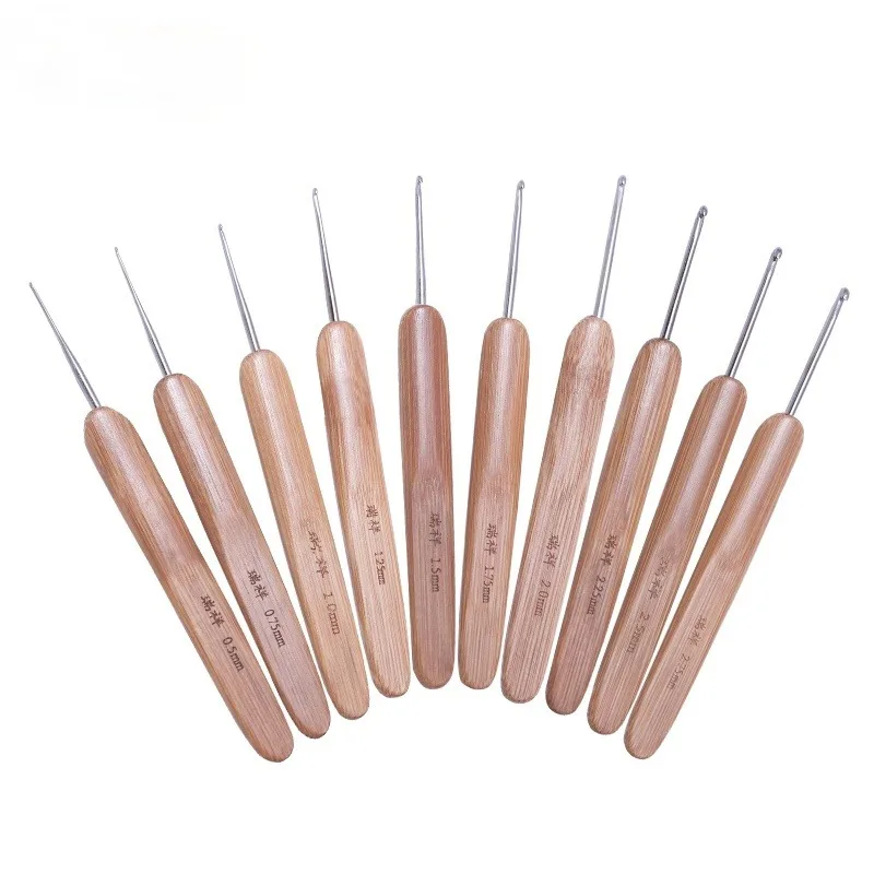 대나무 뜨게 바늘 세트, 작은 레이스 뜨게 후크 세트, DIY 크로셰 후크, 원사 손잡이용 바늘, 0.5mm-2.75mm, 세트당 10 개