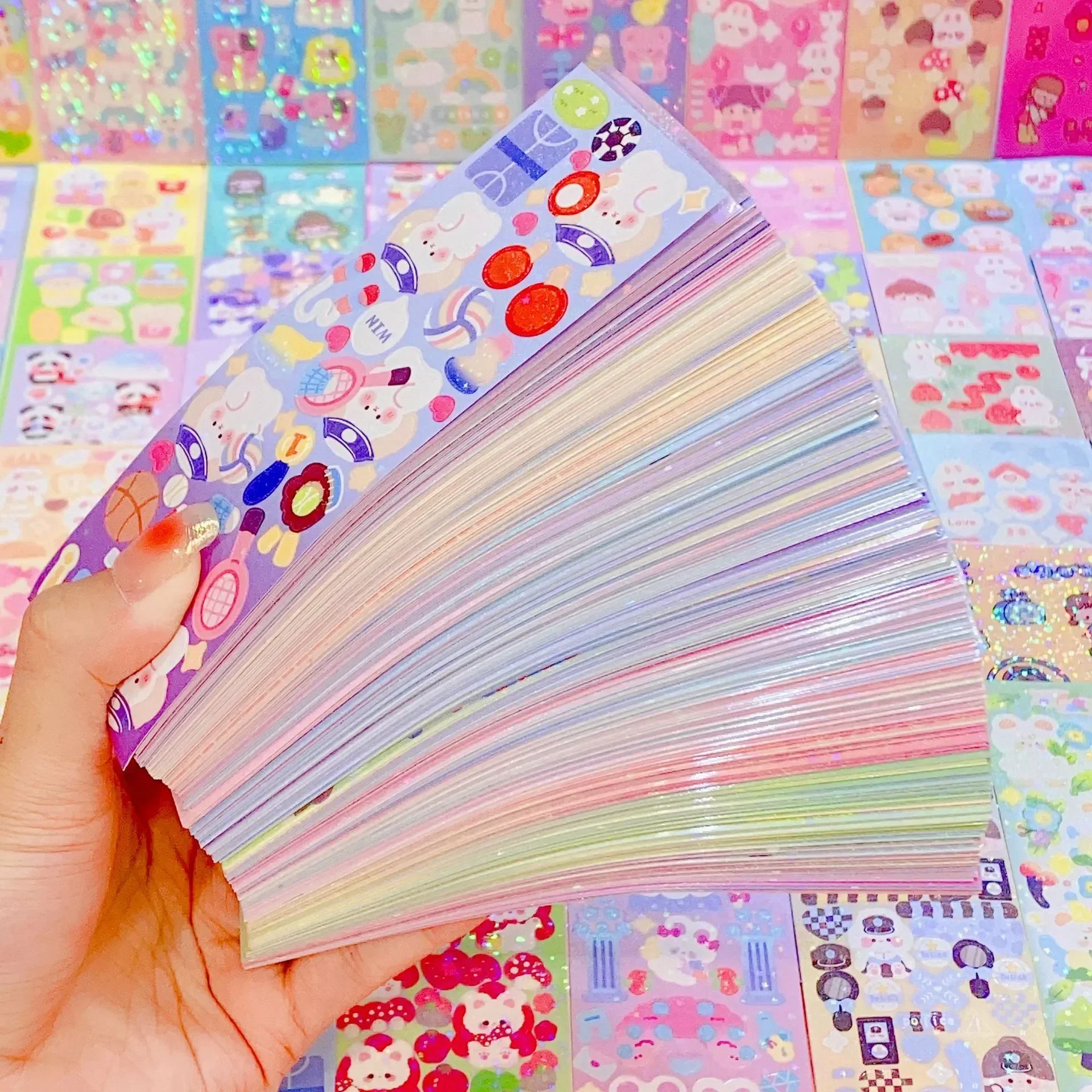 Handbook Stickers 10-100Pcs Kawaii Handbook Stickers Cartoon Collage Laser Sticker DIY Decorative Scrapbooking journals Stationery School Supplies