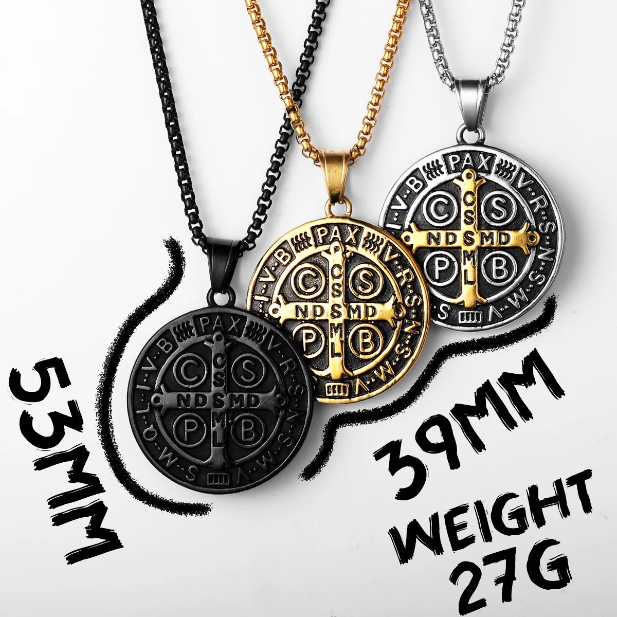St.Benedict  Exorcism Stainless Steel Men Necklaces Pendant Chain Powerful Amulet Vintage New For Women Jewelry Gifts Wholesale 6