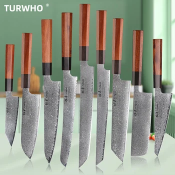 TURWHO Coltello da cuoco giapponese forgiato a mano Coltelli da cucina in acciaio di Damasco Santoku Sashimi Pane Utility Lama fatta a mano Strumenti di cottura 1