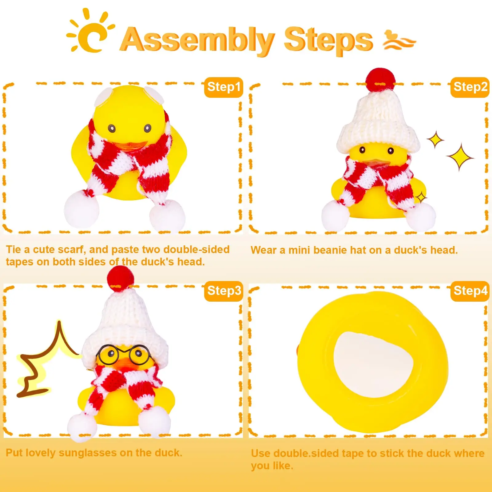2 Pack Winter Car Rubber Ducks Dashboard Decoration Ducks Car Ornaments Accessories with Mini Beanie Hats, Scarves 3