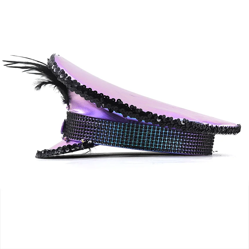 Fashion Women purple Bride Captain Hat Military Cap Sergeant Bridal Hat Hen Do Festival Birthday Part Luxury Rhinestone sailor hat women hats