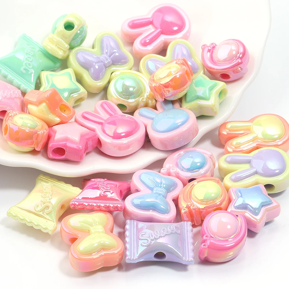 10 teile/los AB Farben Acryl Perlen für Schmuck Machen Süßigkeiten Schmetterling Krawatte Stern Perlen Lose Spacer Perlen DIY Armband Schlüsselanhänger