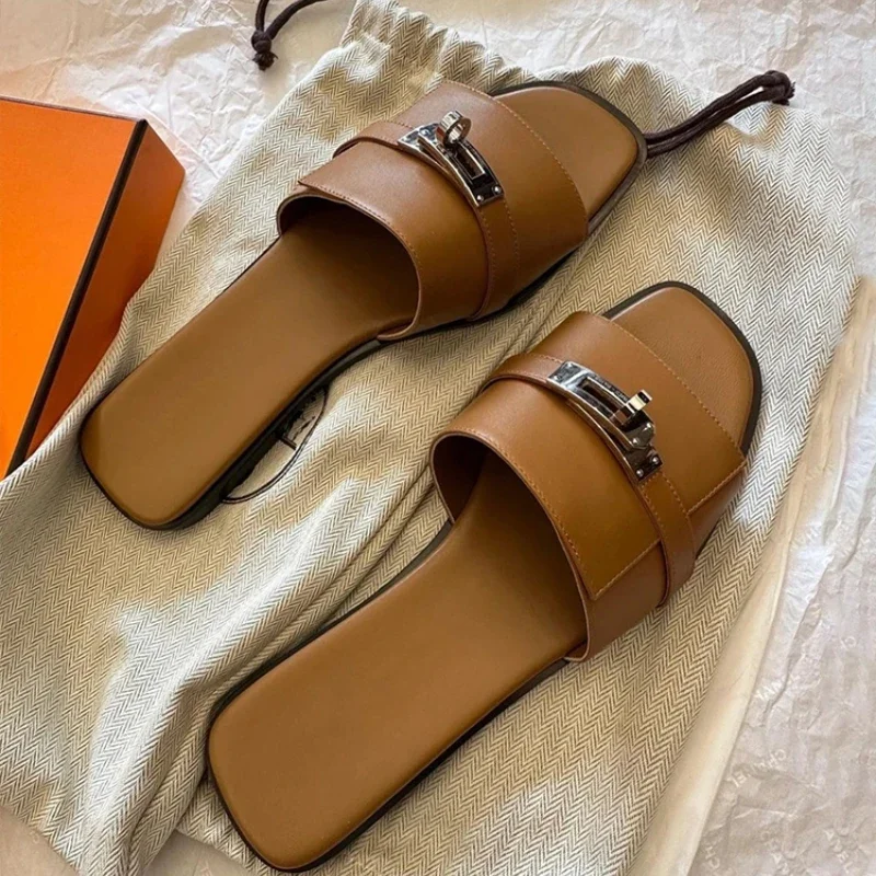 Flat Shoes 2024 New Open Toe Slippers Holiday Fashion Outgoing French Sandals