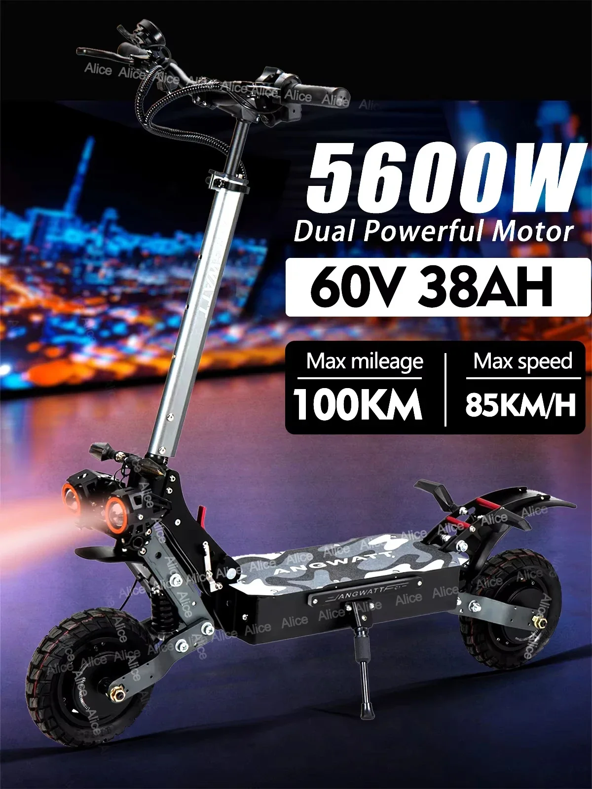Electric Scooter C1 5600W 60V 38AH Dual Motor 11 Inch Off-road Tire Max Speed 85-95km/h Max Mileage 90-100km 200kg Load