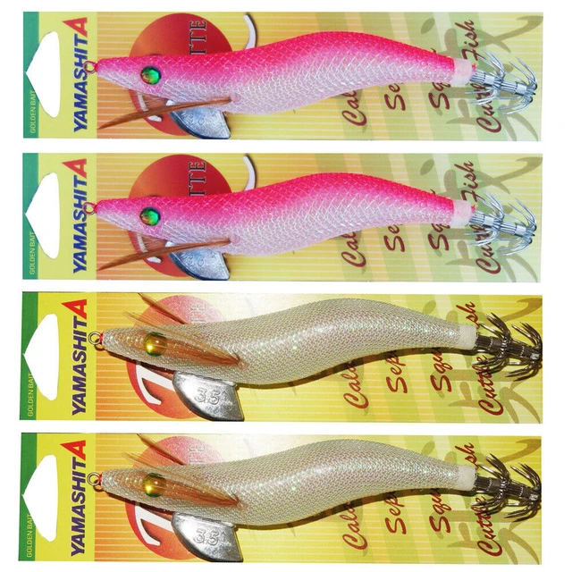 4X 3.5 YAMASHITA SQUID JIGS Glow in Dark Rattle Squid JIg White and Red  Color