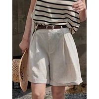 Summer Korea Style Lazy Linen Curled Bermuda Shorts Wide Leg Loose Slim Casual Hot Pants For Women - Image 2