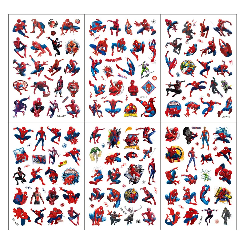 Marvel Spiderman Temporary Tattoo Stickers Anime Spider-Man Cartoon Tattoo Sticker Kids Birthday Party Gifts Body Art