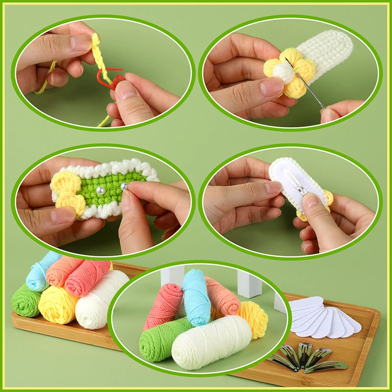 IMZAY Non Finished 10Pcs Hairpins Knitting Material Package Hair Clips Crochet Hook Set With Video Tutorials for DIY Beginners
