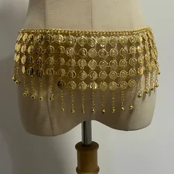 Gold Coin Alloy Waist Chain Belt with Bells - Five - Layer Belly Dance Performance Accessory (Gold waist chain)