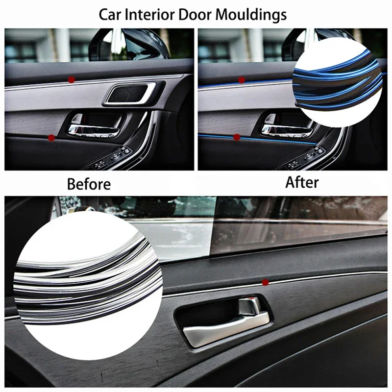 5M Car Dashboard Door Edge Insert Trim Styling Interior Decorative Moulding Universal Auto Accessories Insert Strip With Scraper