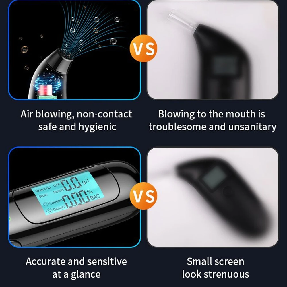 Alcohol Tester Professional Breathalyzer with Digital LCD Screen 3 Color Indicator Portable