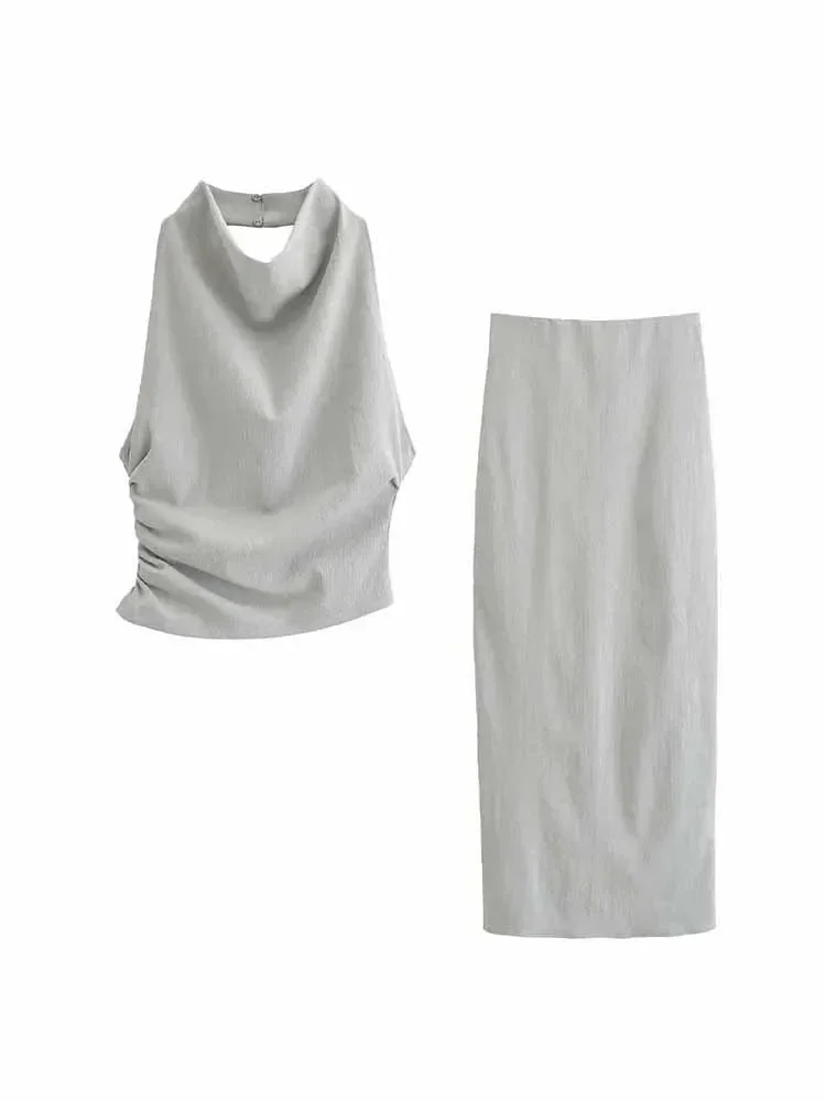 

Женский короткий облегающий топ с плиссированным украшением, топ с вырезом-подвеской в стиле ретро без рукавов, женский топ с открытой спиной, шикарный топ, новинка 2024