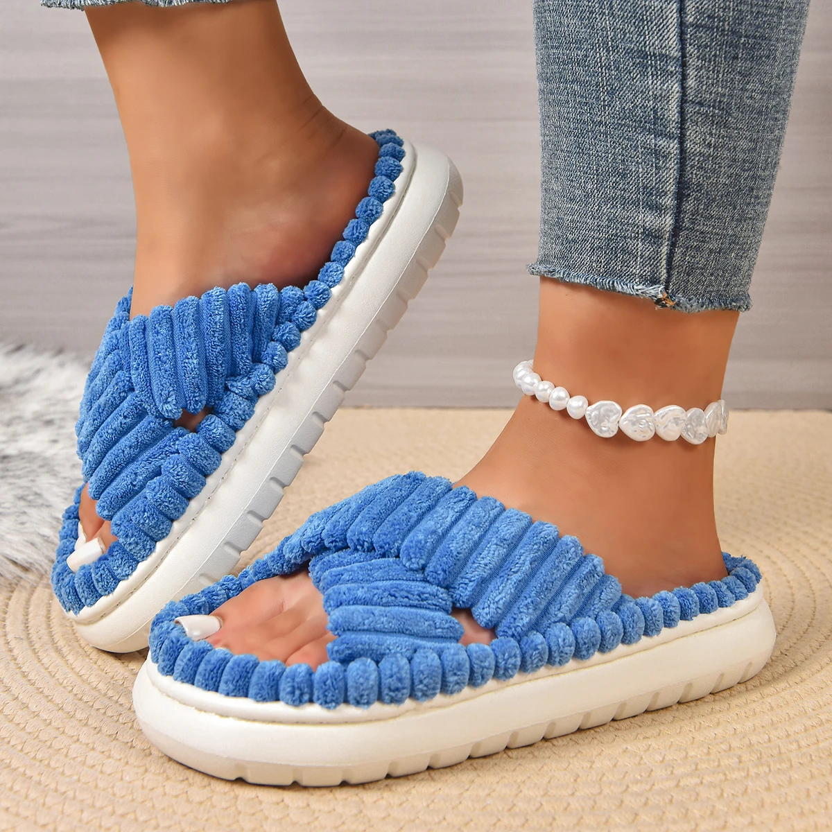 Casual Women's Slippers Home Flat Luxury Designer Woman Shoes New Indoor Platform Slides Autumn Winter Elegant Footwear Open Toe