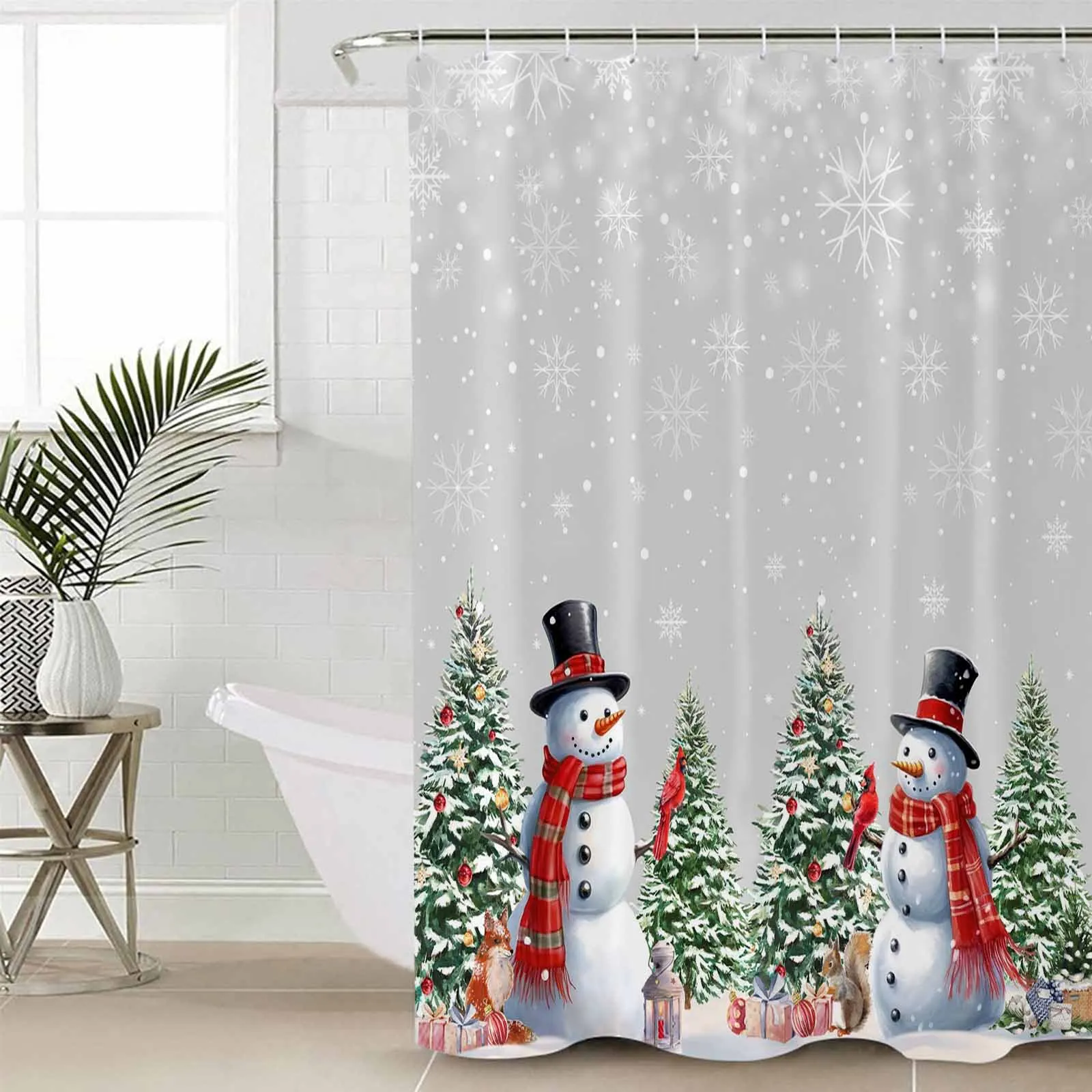 

Christmas Snowman Christmas Tree Snowflakes Shower Curtains Waterproof Bath Curtains Home Decor Modern Luxury Bathroom Curtain