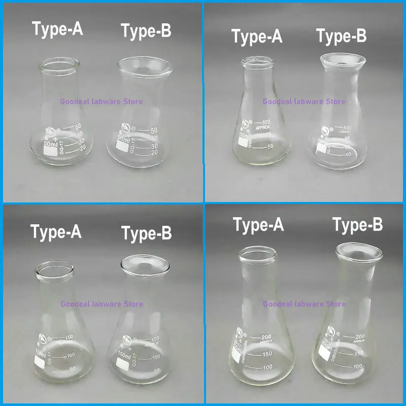 1pc 50ml To 1000ml Borosilicate Glass Erlenmeyer Conical Flask for Lab Chemical Equipment