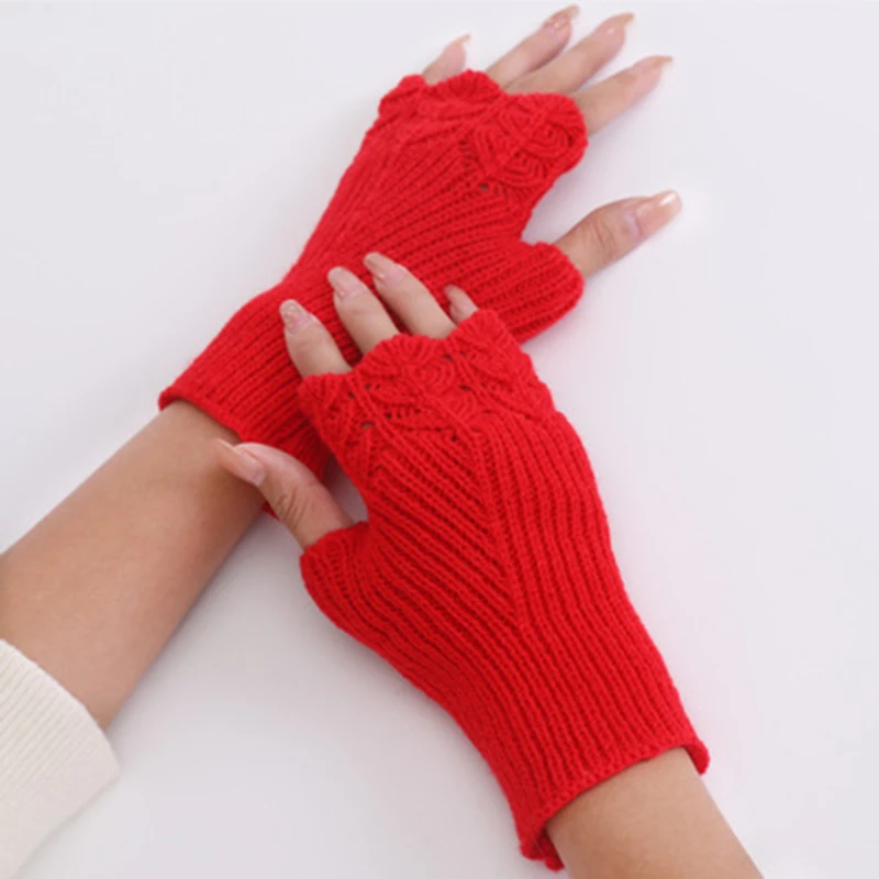 

Korean Knitting Gloves Women Autumn Winter New Female Student Fashion Versatile Knitted Warm Half Finger Open Finger Gloves