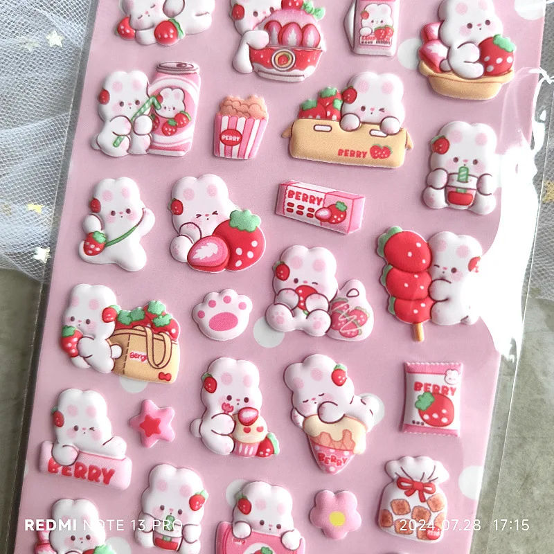 핑크 딸기 토끼 소녀 DIY 다이어리 재료 장식 스티커 - 어린이 보상 선물