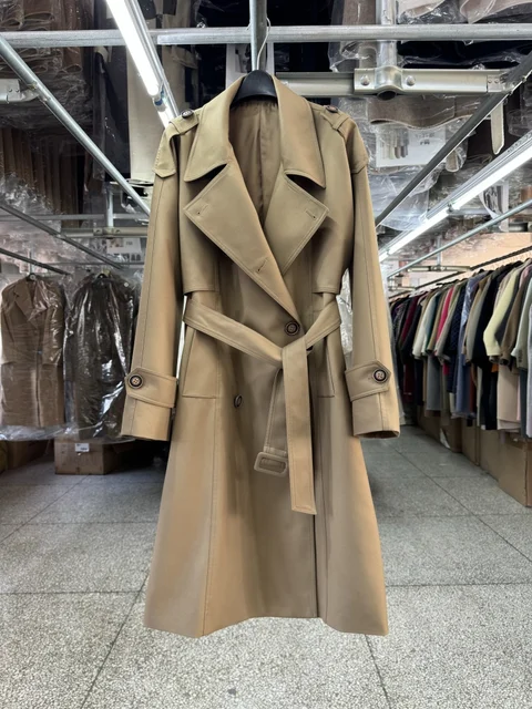 Double Breasted Long Khaki Trench Coat For Women Korea Fashion 