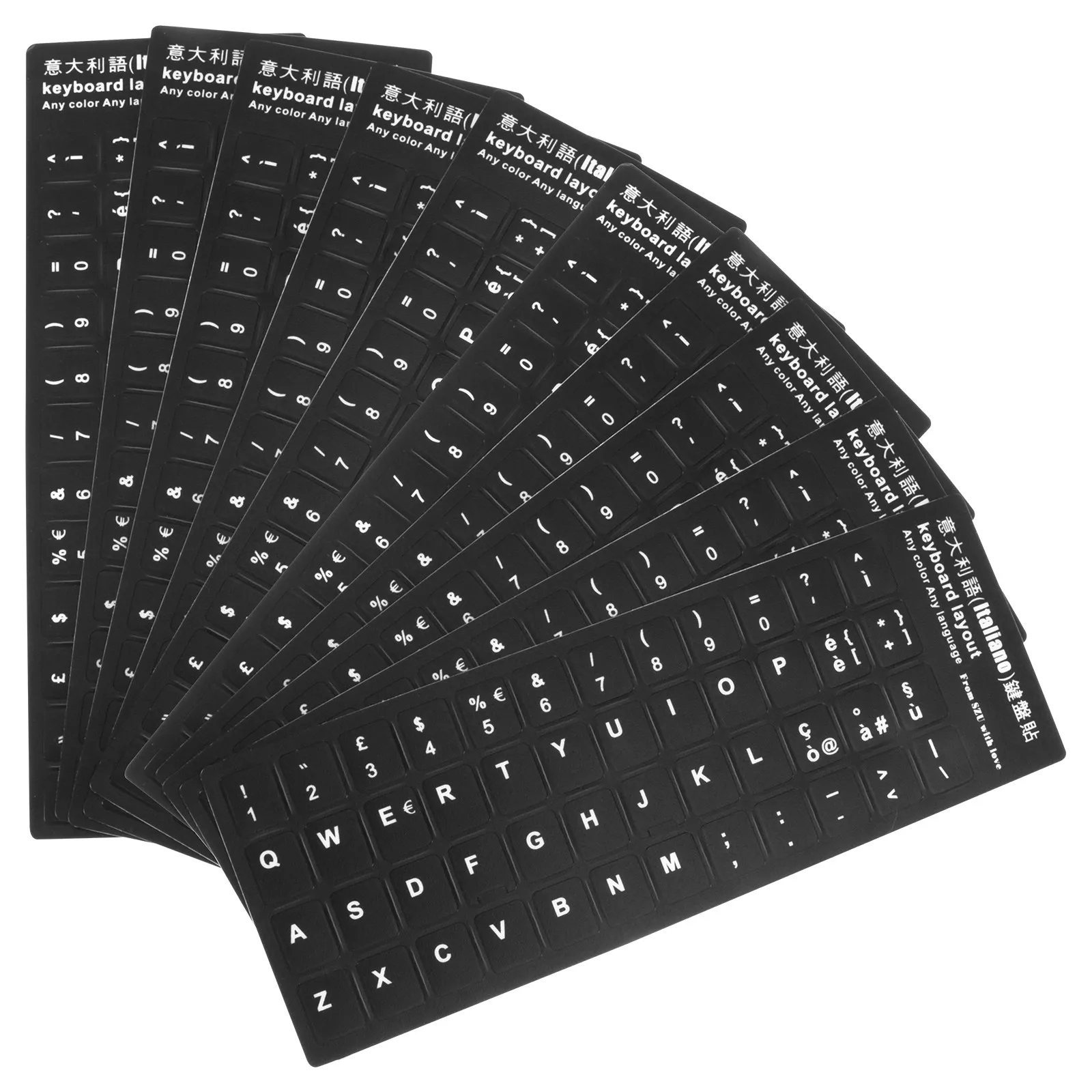 10Pcs 외국어 키보드 스티커 검정색 배경 흰색 글자 다국어 노트북 키보드 스킨 범용 컴퓨터