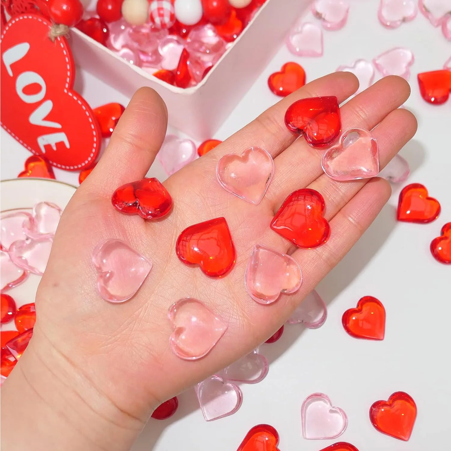 100 Stück rote Acryl-Herzen-Kugeln zum Valentinstag, Valentinstag-Kristalle, Liebesherzen für Tischdekoration, schöner Vasen-Glasfüller – Detail 18