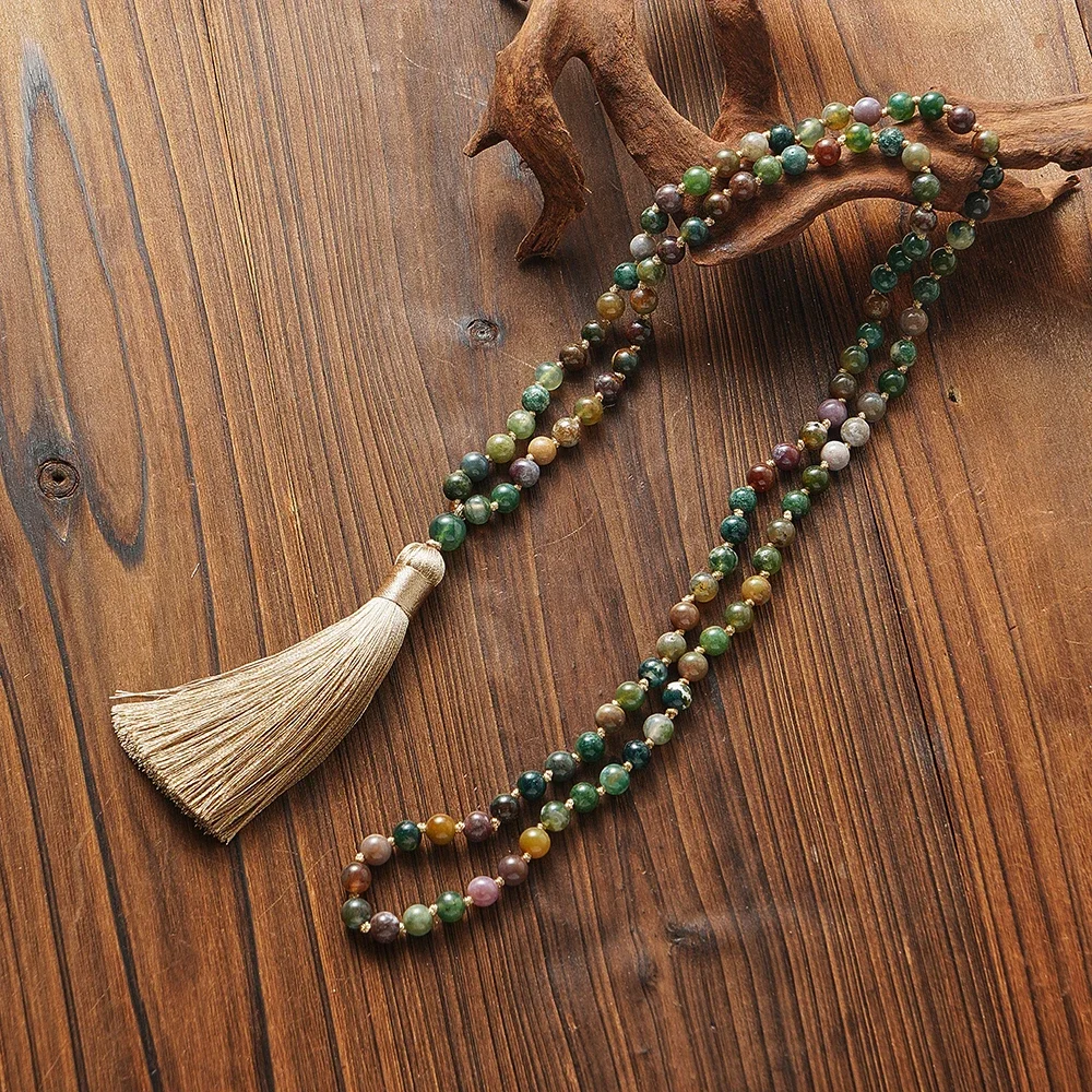 Indische Onyx-Knoten-Halskette, 108 Mala-Perlen-Meditation, Yoga-Gebetsschmuck, 6 mm