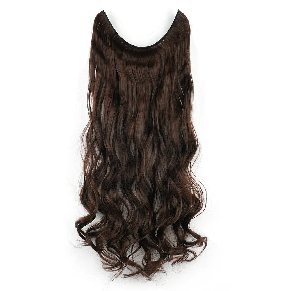 Soowee 17 Colors Long Gray Blonde Synthetic Hair Hairpieces Extension Fish Line Invisible Wavy Halo Hair Extensions for Women hair extensions