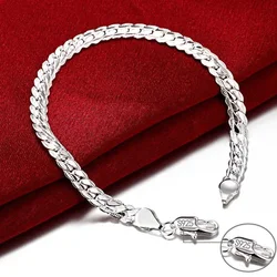 Elegant 925 Sterling Silver Flat Chain Bracelet with Lobster Clasp - 20cm