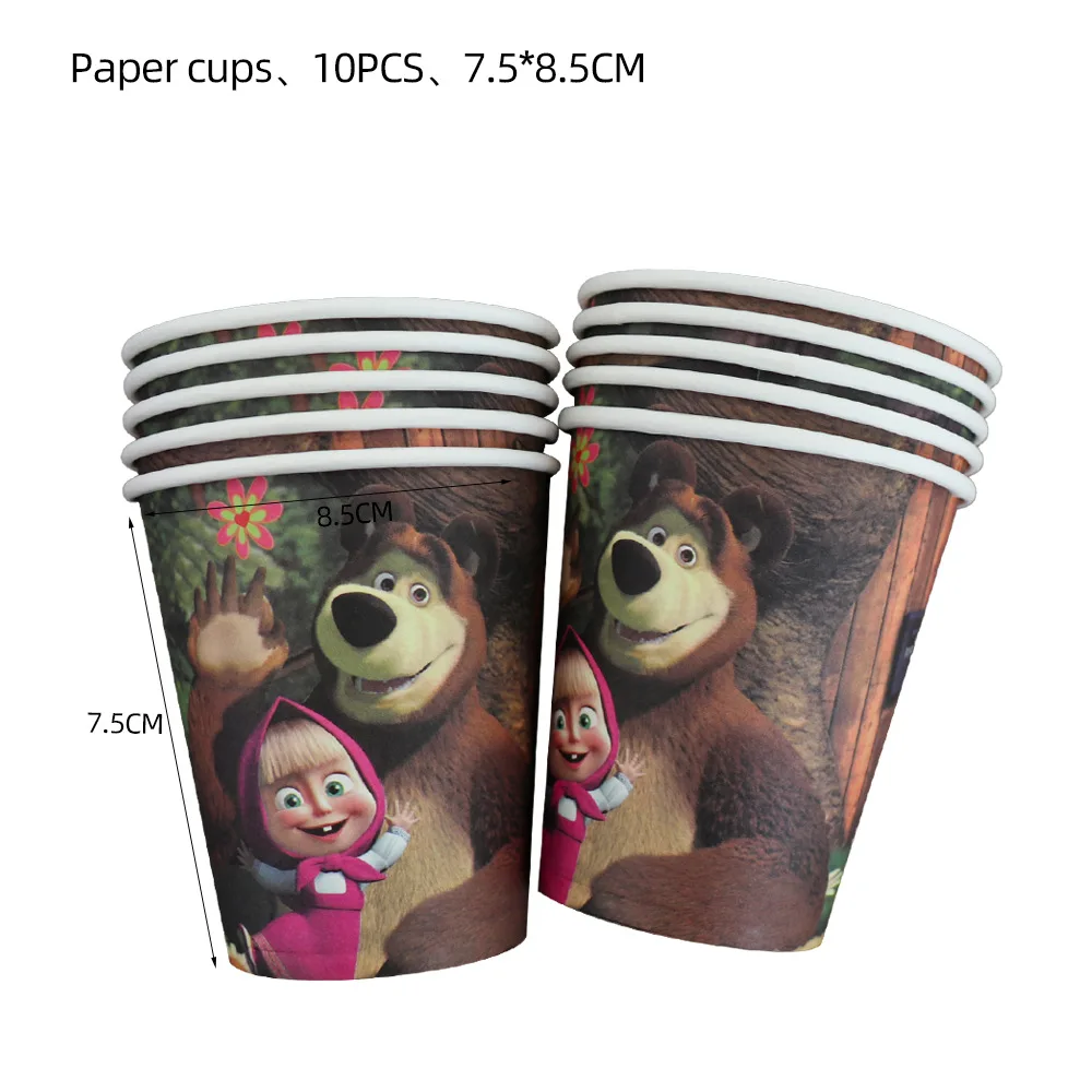 Masha and The Bear Theme Birthday Party Supplies Girls Masha Tableware Set Balloons Plates Cups for Kids Party Baby Shower Decor - Image 3