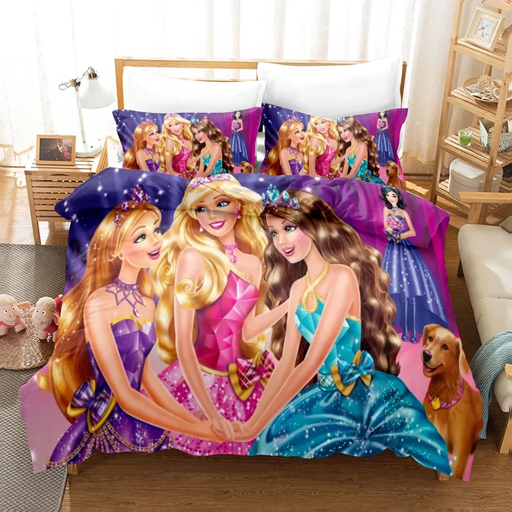 

3PC-SET MINISO Disney New Barbie Kawaii Cute Digital Printing Bedding Quilt Cover Pillowcase Best Gift for Girls