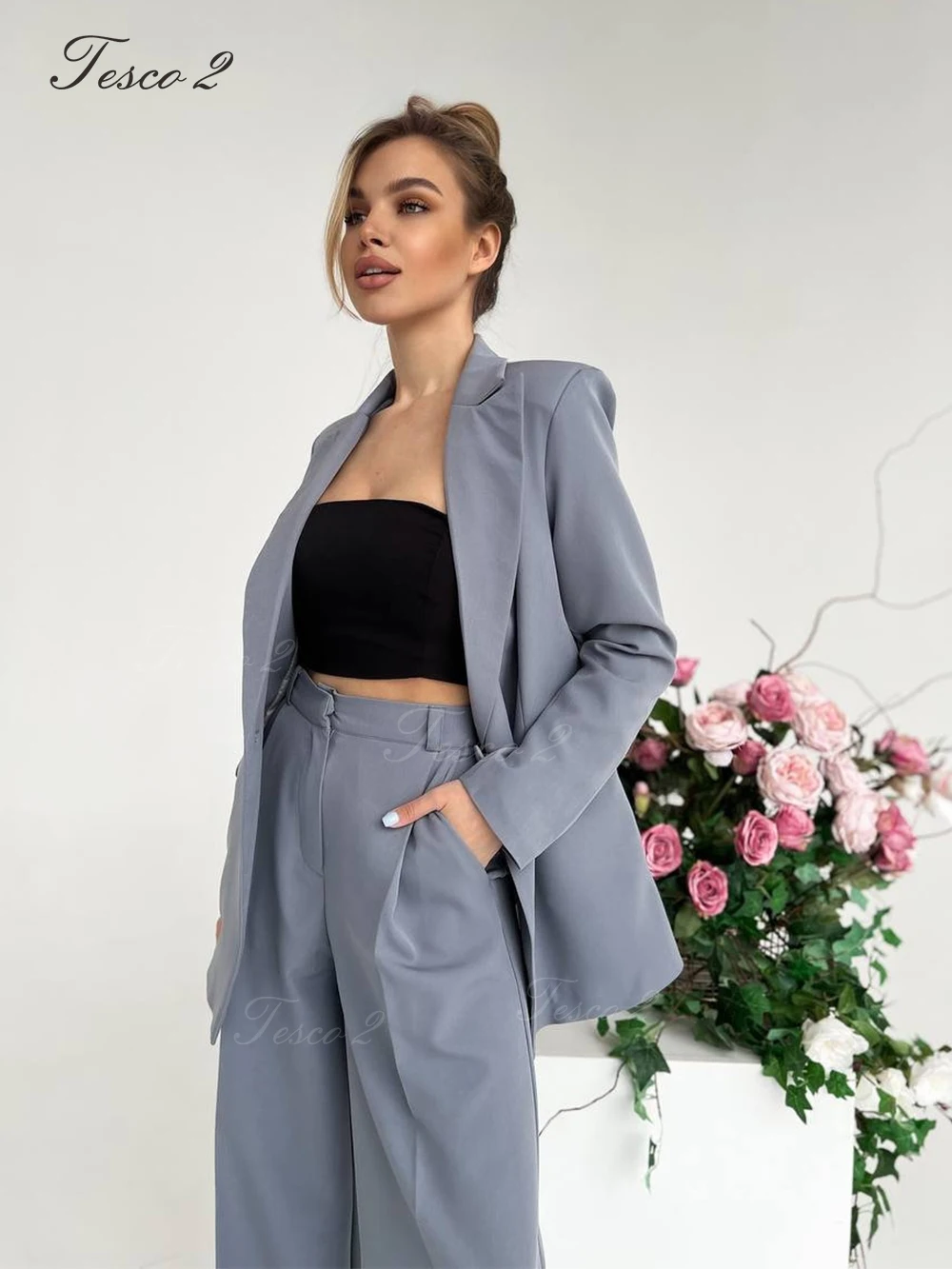 Tesco 2 Casual Suit For Women Loose Pantsuit Business Office Bespoke Women Suit 2 Piece Jacket Blazer Pants For Spring Summer