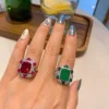 High Quality 10 x 14 MM Emerald Cut High Quality Simulation Red Green Gemstone Female Ring Luxury Jewelry