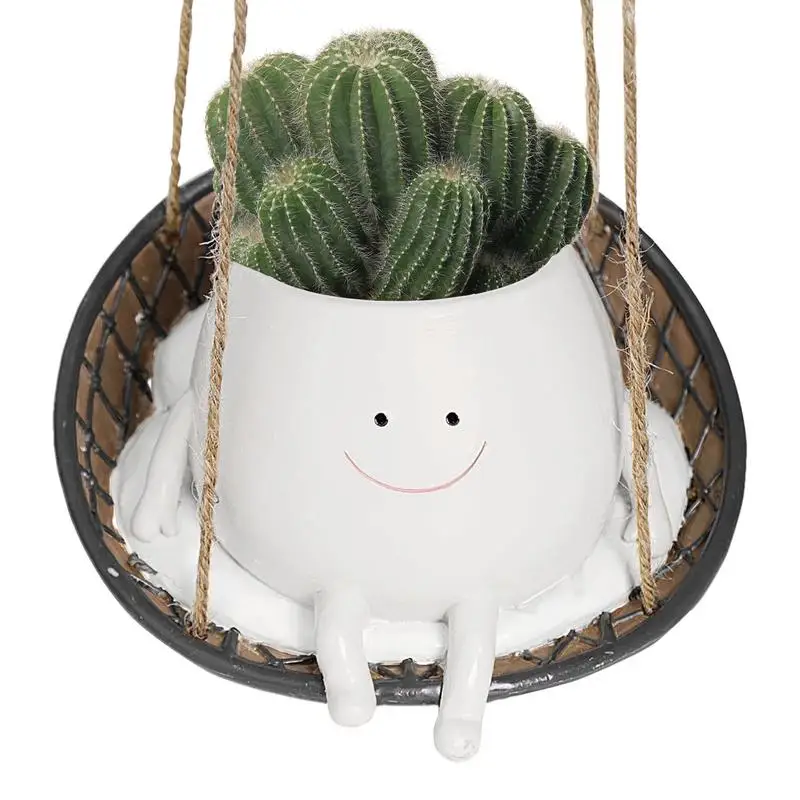 

Lovely Swing Face Planter Pot Unique Wall Hanging Head Creative Resin Pots Cute Succulent Plant With Twine Home Decor For Indoor
