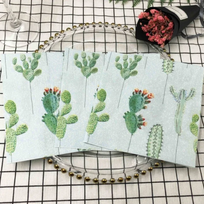 20pcs/Pac 33cm Colorful Printed Napkins Cactus Floral Square Paper Napkin Party Folded Mouth Cloth Wine Glass Flower Tissues paper napkins tissue paper decoration