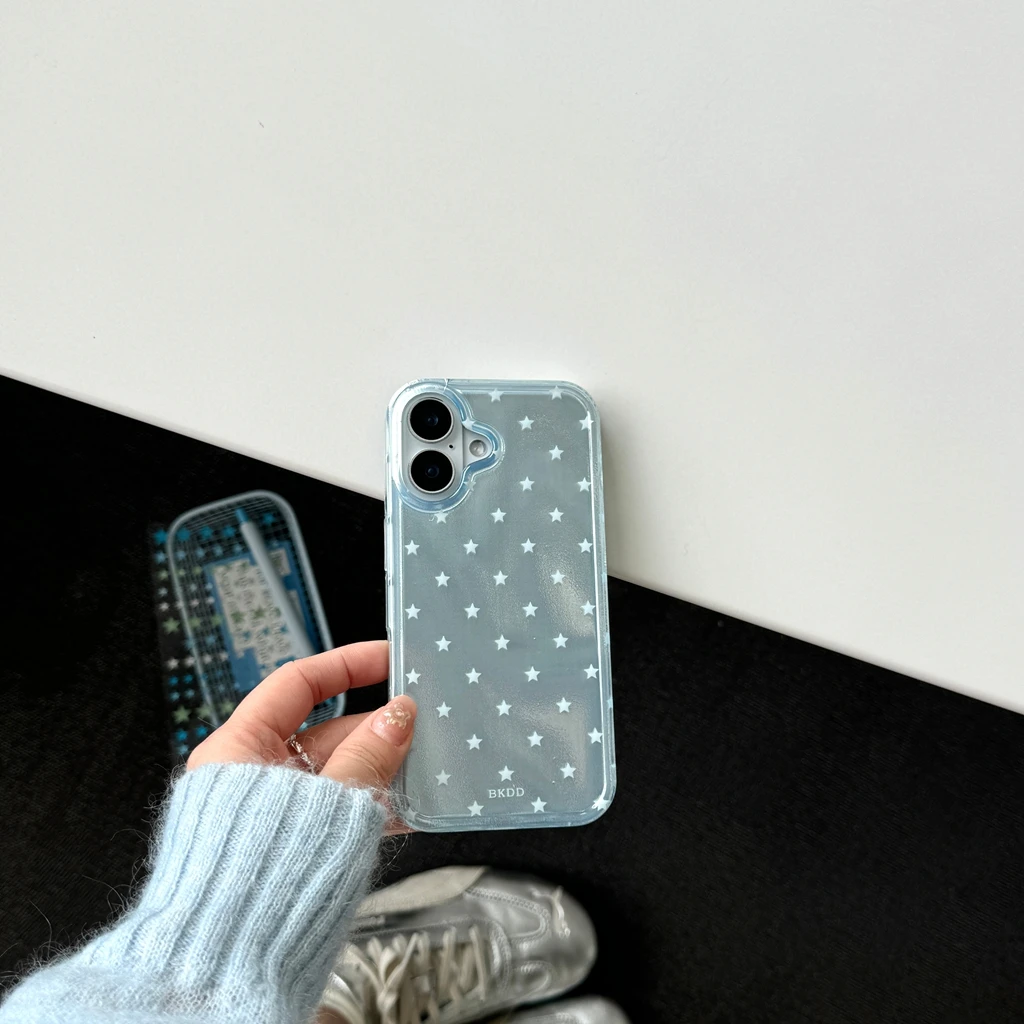 Korean Style Translucent Light Blue Star Shockproof Phone Case