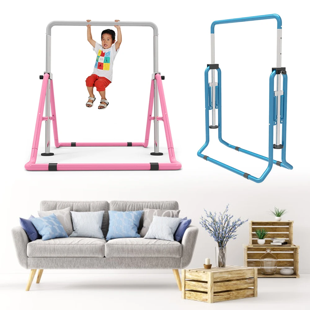 Junior Kid Training Bar Horizontal Gymnastics Bar Indoor Sports Adjustable Blue/Pink Children Home Play Bars