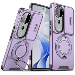 ELVEV Magnetic Shockproof Phone Case with Rotating Ring Bracket - Hard PC + Soft TPU for VIVO V40 Pro 5G (Purple)