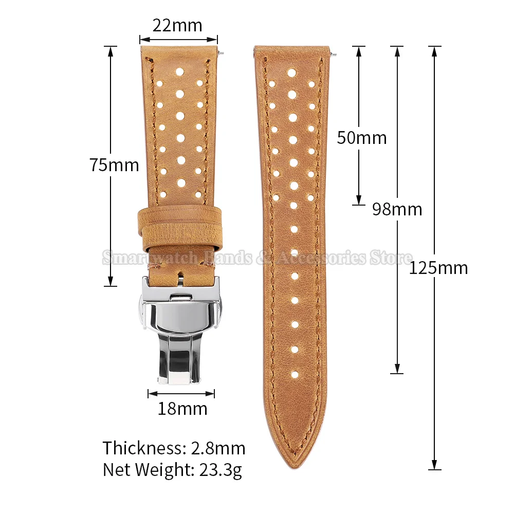 Vintage Leather Watch Strap - Universal Breathable Bracelet with Folding Buckle