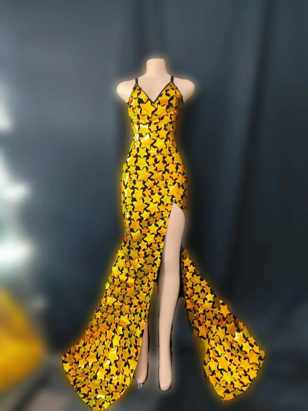 

Singer Host Model Trailing Stage Dance Wear Prom Birthday Party Costume 2 Style Sexy Luxury Sequins Star Sling Long Dress